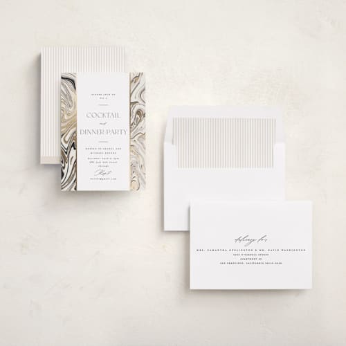 This is a dove holiday party invitations with foil pressed by Carolyn Nicks called marbled elegance printing on signature in standard