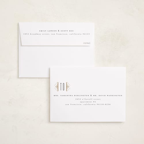 This is a onyx holiday party invitations with foil pressed by Ana de Sousa called deco pattern printing on signature in standard