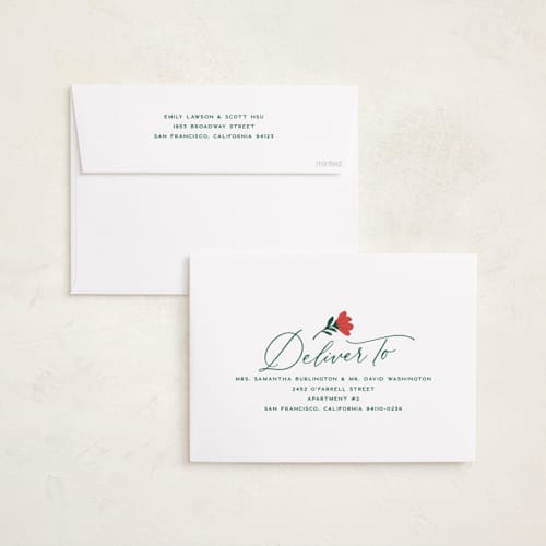 This is a coal holiday party invitations with foil pressed by Hooray Creative called christmas florals printing on signature in standard