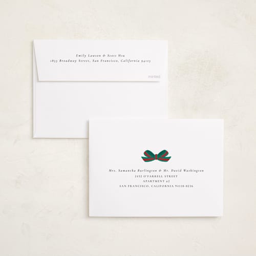 This is a creme holiday party invitations with foil pressed by mo kelley called decked out deer printing on signature in standard