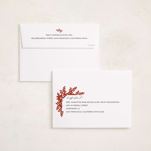 This is a blush holiday party invitations with foil pressed by Iveta Angelova called berry party printing on signature in standard