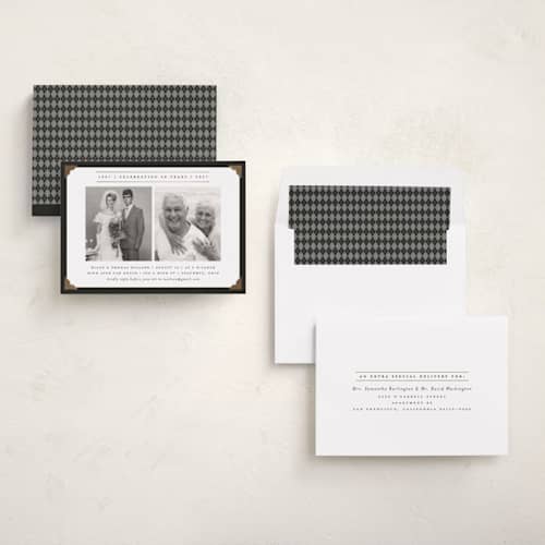 This is a onyx holiday party invitations with foil pressed by Heather Schertzer called diamond printing on signature in standard