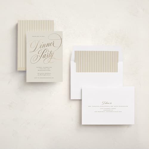 This is a vanilla holiday party invitations with foil pressed by Spinsugar called fancy feast printing on signature in standard
