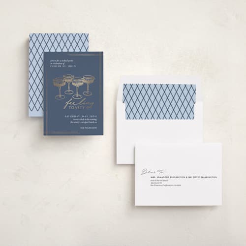 This is a ice holiday party invitations with foil pressed by Eva Tadros called feeling toasty printing on signature in standard