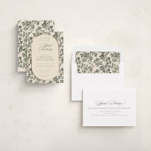 This is a garden holiday party invitations with foil pressed by Jenna Holcomb called formally printing on signature in standard