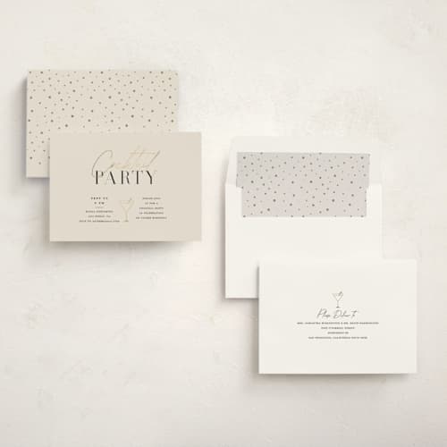 This is a champagne holiday party invitations with foil pressed by Summer Winkelman called chic printing on signature in standard