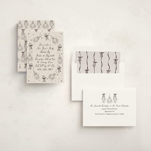 This is a noir holiday party invitations with foil pressed by Jackie Crawford called champagne new year printing on signature in standard