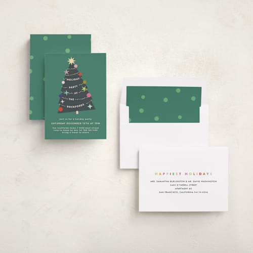 This is a forest holiday party invitations with foil pressed by Lori Wemple called a very fun tree printing on signature in standard