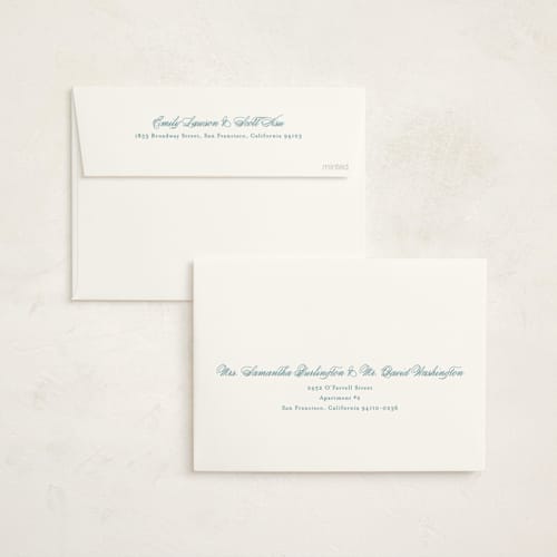 This is a powder blue holiday party invitations with foil pressed by Jennifer Postorino called polished printing on signature in standard
