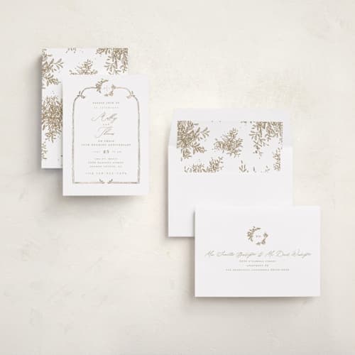 This is a porcelain holiday party invitations with foil pressed by Leah Bisch called reflection printing on signature in standard
