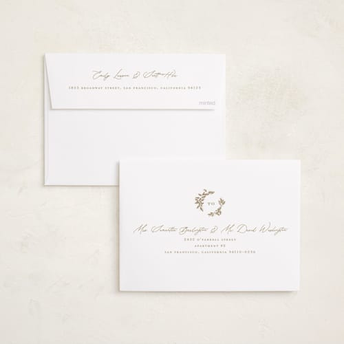 This is a porcelain holiday party invitations with foil pressed by Leah Bisch called reflection printing on signature in standard