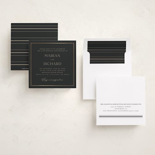 This is a charcoal holiday party invitations with foil pressed by Lucrecia Caporale called timeless charm printing on signature in standard