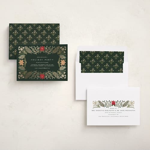This is a pine holiday party invitations with foil pressed by Amy Kross called paper whites printing on signature in standard