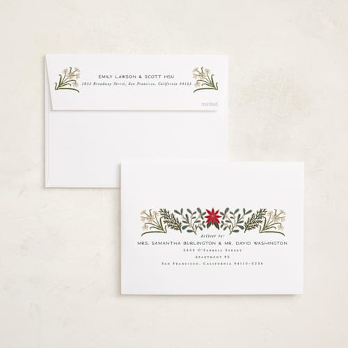 This is a pine holiday party invitations with foil pressed by Amy Kross called paper whites printing on signature in standard