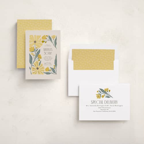 This is a buttercup holiday party invitations with foil pressed by Karidy Walker called storybook garden printing on signature in standard