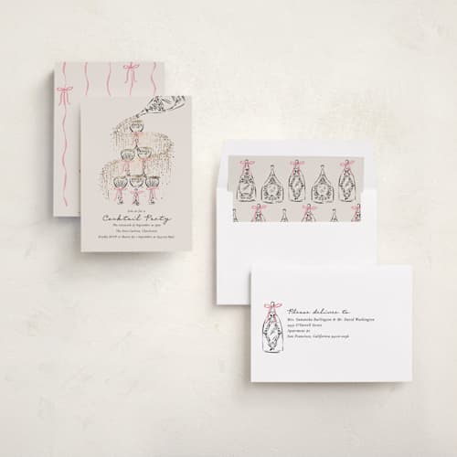 This is a petal holiday party invitations with foil pressed by Jackie Crawford called sparkling champagne tower printing on signature in standard