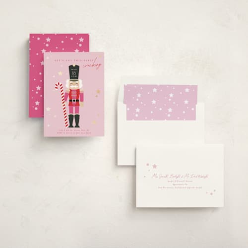 This is a candy holiday party invitations with foil pressed by Hudson meet Rose called cracking printing on signature in standard
