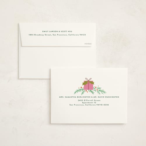 This is a wreath holiday party invitations with foil pressed by Yuliya Evseeva called holiday cocktail printing on signature in standard