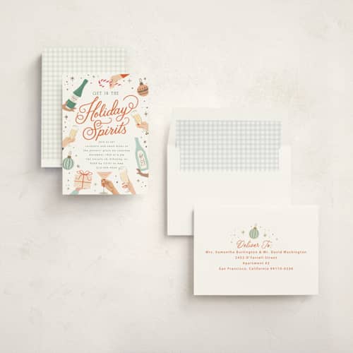 This is a candy cane holiday party invitations with foil pressed by Hannah Williams called holiday spirits printing on signature in standard