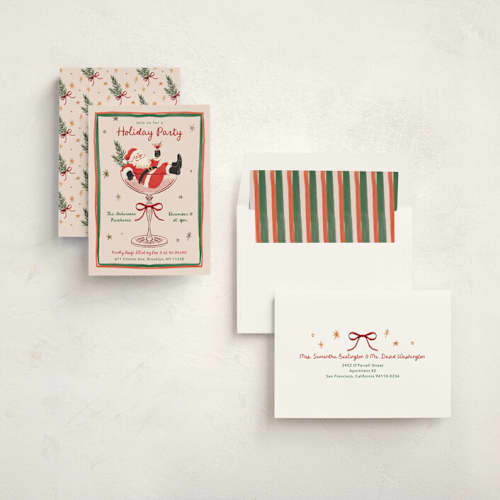This is a cherry holiday party invitations with foil pressed by Elly called santa party printing on signature in standard