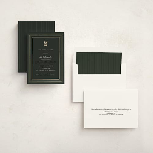 This is a evergreen holiday party invitations with foil pressed by Kristen Juckiewicz called fireside printing on signature in standard