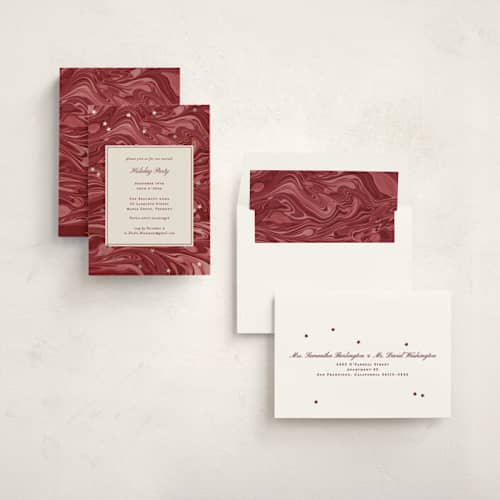 This is a mulled wine holiday party invitations with foil pressed by Corinne Malesic called marble and stars printing on signature in standard