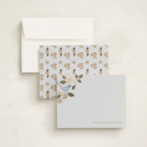 This is a turquoise foil stamped stationery with foil pressed by Ana de Sousa called beautiful bird printing on signature in 4.25x5.5