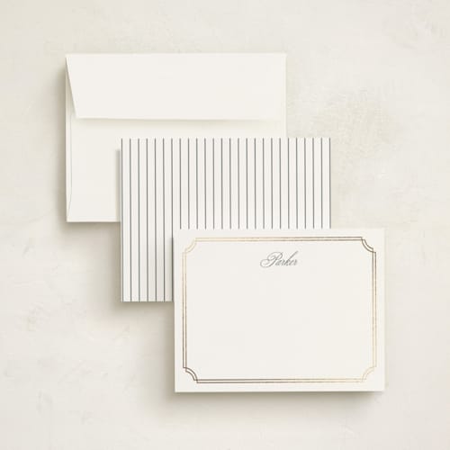 This is a mist foil stamped stationery with foil pressed by Sarah Brown called formally printing on signature in 4.25x5.5