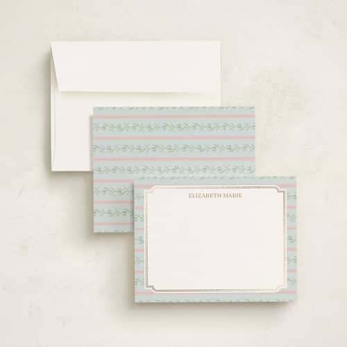 This is a hummingbird foil stamped stationery with foil pressed by Claudia Orengo called castle greenery printing on signature in 4.25x5.5