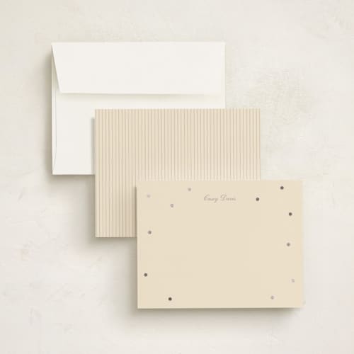 This is a sand foil stamped stationery with foil pressed by Baumbirdy called dotty printing on signature in 4.25x5.5