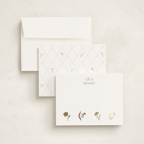 This is a snowdrop foil stamped stationery with foil pressed by Diana Titova called botanical foil printing on signature in 4.25x5.5