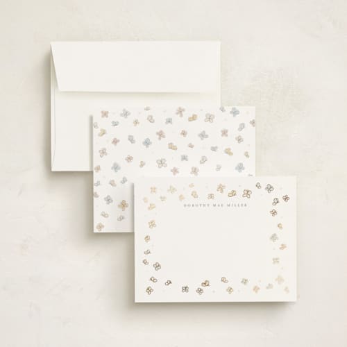 This is a medley foil stamped stationery with foil pressed by Diana Pinnell called butterflies printing on signature in 4.25x5.5