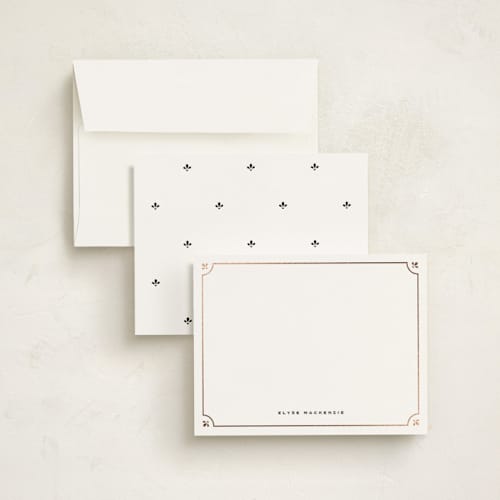 This is a ink foil stamped stationery with foil pressed by Blustery August called le fleur printing on signature in 4.25x5.5