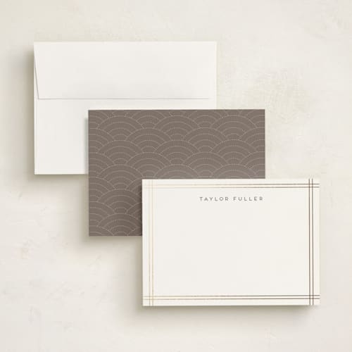 This is a cocoa personalized stationery thank you cards with foil pressed by Lehan Veenker called a golden age printing on signature in 5x7