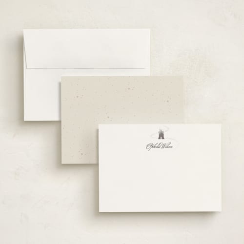 This is a magic personalized stationery thank you cards with foil pressed by Kelly Schmidt called disney's cinderella castle printing on signature in 5x7