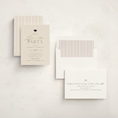 This is a cream graduation invitations with foil pressed by Ana Sharpe called a grad party printing on signature in standard