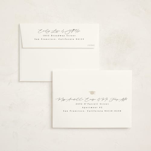 This is a cream graduation invitations with foil pressed by Ana Sharpe called a grad party printing on signature in standard