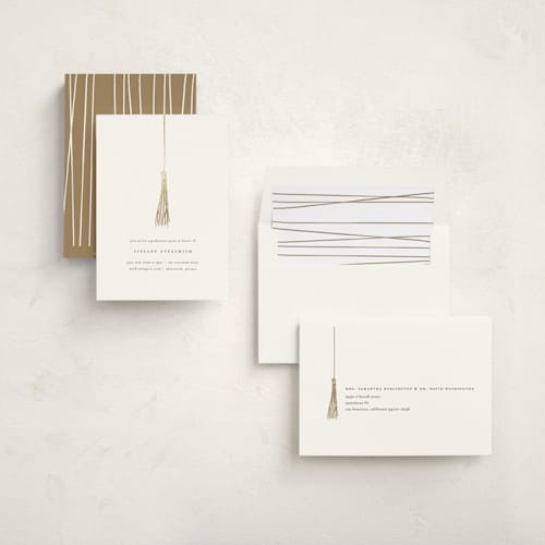 This is a pearl graduation invitations with foil pressed by Katy Shen called turning the tassel printing on signature in standard