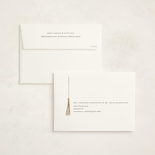 This is a pearl graduation invitations with foil pressed by Katy Shen called turning the tassel printing on signature in standard