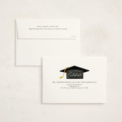 This is a ash graduation invitations with foil pressed by Susan Zinader called book stack printing on signature in standard