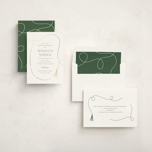 This is a snow graduation invitations with foil pressed by Lauren Chism called twirling tassle printing on signature in standard