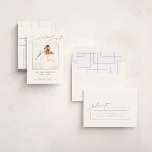 This is a latte graduation invitations with foil pressed by Deynaaz Daraei called carlisle printing on recycled smooth signature in standard