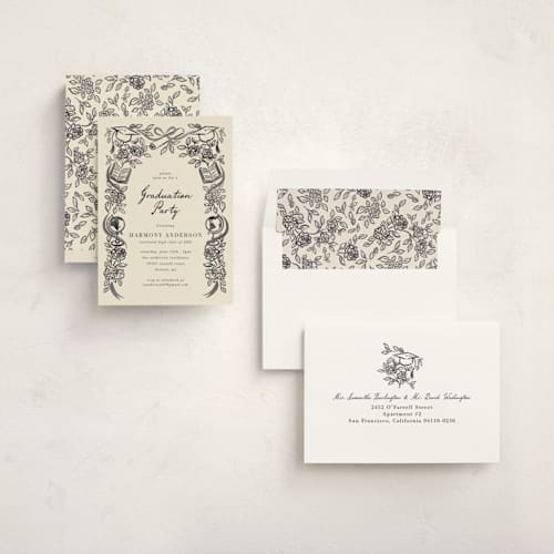This is a ink graduation invitations with foil pressed by Jamie Alexander called future in bloom printing on signature in standard