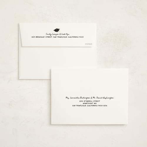 This is a citrus graduation invitations with foil pressed by Kristen Juckiewicz called caps off printing on signature in standard