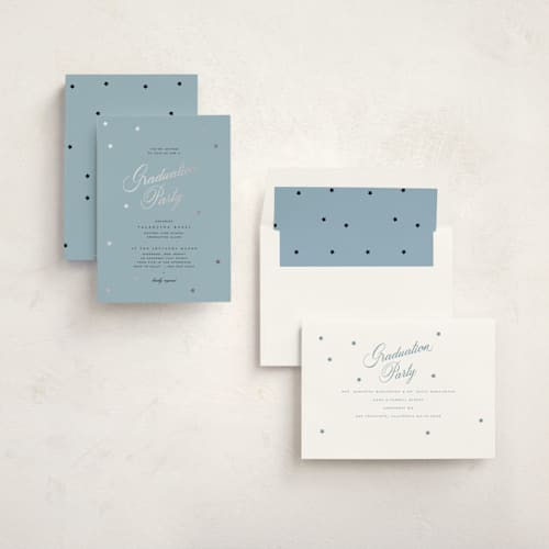 This is a sky graduation invitations with foil pressed by Blustery August called sparkly printing on signature in standard