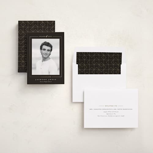 This is a truffle graduation announcements with foil pressed by Joanna Griffin called straight arrow printing on recycled smooth signature in standard