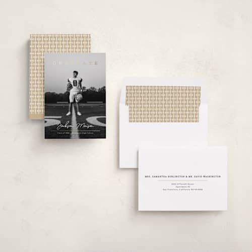 This is a freshwhite graduation announcements with foil pressed by Kaydi Bishop called balance printing on signature in standard