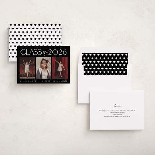 This is a ink graduation announcements with foil pressed by Carolyn MacLaren called timeline printing on recycled smooth signature in standard