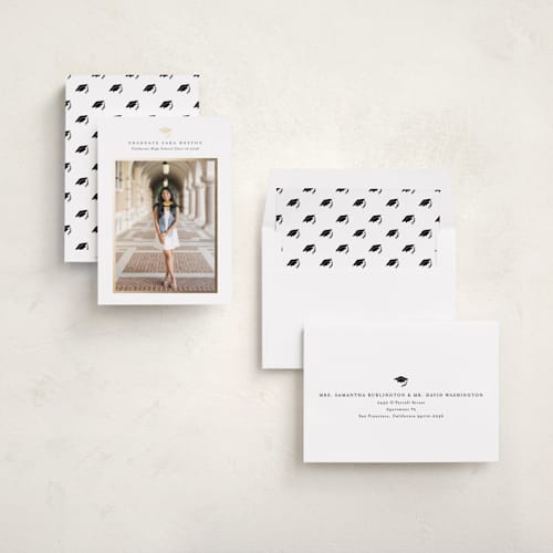 This is a cotton graduation announcements with foil pressed by Stacey Meacham called elegant frame printing on recycled smooth signature in standard