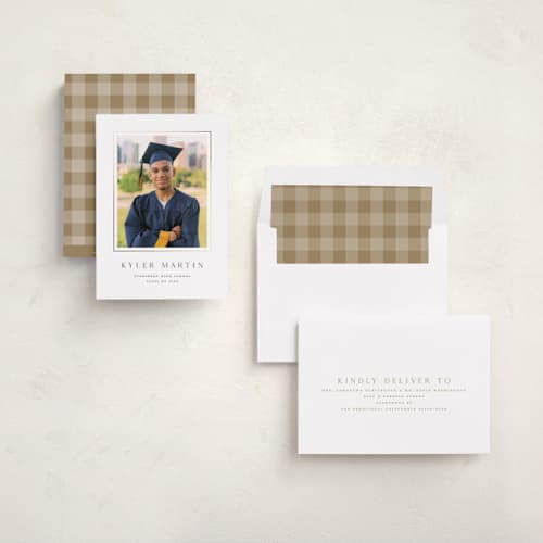 This is a snow graduation announcements with foil pressed by Sarah Curry called serif printing on recycled smooth signature in standard